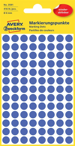 Avery manuální odnímatelná štítkovací štíka ø8 mm modrá, 416 kusů.